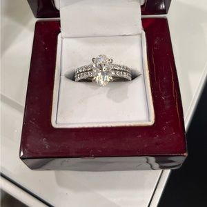 2 Ct Moissanite & Diamonds Engagement & Wedding Band 14 Ct White Gold.